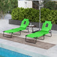 Folding Lounge Chair Set of 2, Reclining Beach Tanning Chair with Face Hole, Pillow, 4-Position Adjustable Flat Sun Lounger, Steel Frame for Outdoor Patio Pool, Green