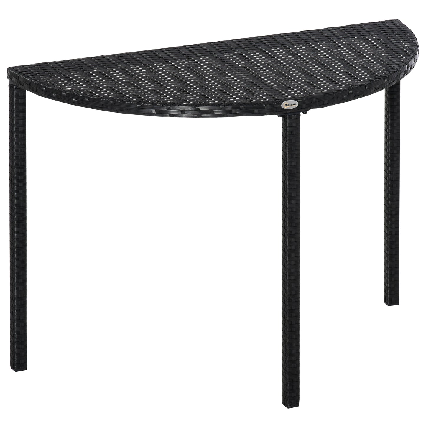 Half Round Side Table, PE Rattan Coffee Table with Metal Frame for Patio, Garden, Balcony, Black