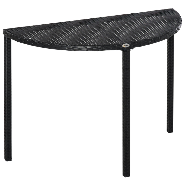 Half-Round PE Rattan Side Table with Metal Frame - Black