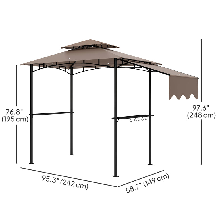 8' x 5' Khaki Grill Gazebo with Side Awning & Shelves
