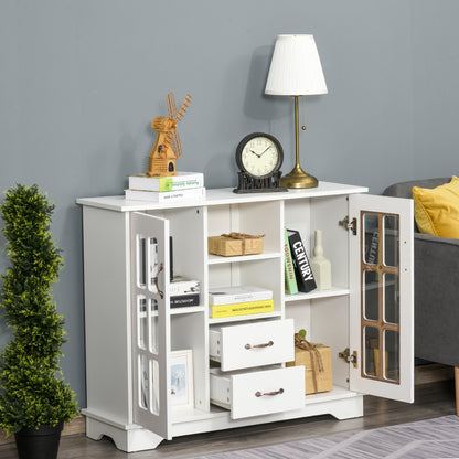 Sideboard with Glass Doors and 2 Drawers - White