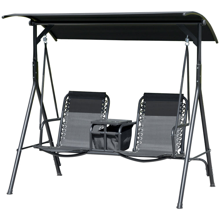2-Person Porch Swing with Storage Table & Cup Holder