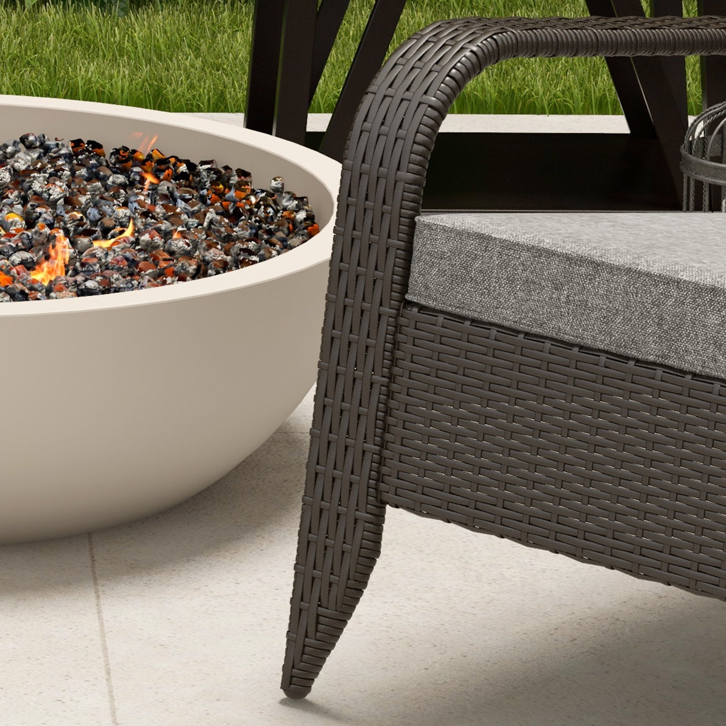 Patio Wicker Adirondack Chair, Outdoor Rattan Muskoka Chair with Cushions for Patio, Garden, Backyard Dark Blue