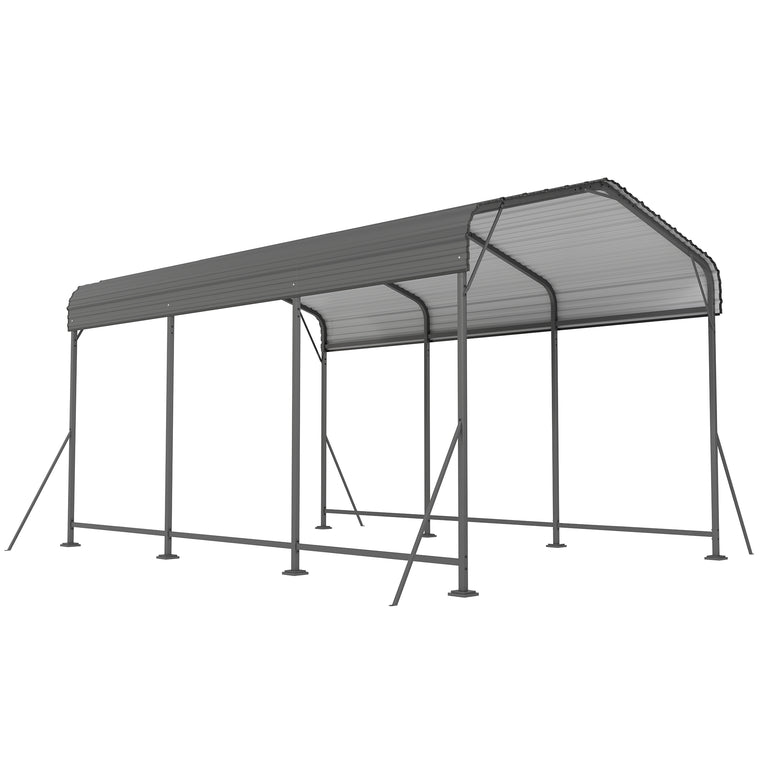 10' x 15' Dark Grey Metal Carport with Galvanized Steel Roof