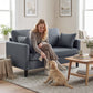 55" Loveseat Sofa, Modern Linen Upholstered Couch with Spring Cushion, 2 Pillows, Dark Grey