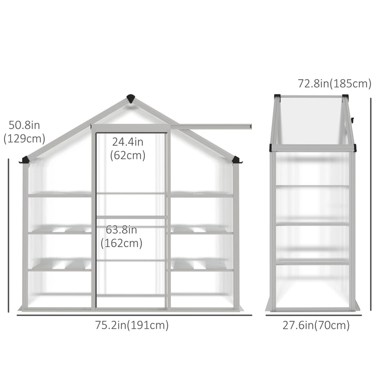 6.3' x 2.3' x 6.1' Polycarbonate Greenhouse with 3-Tier Shelves