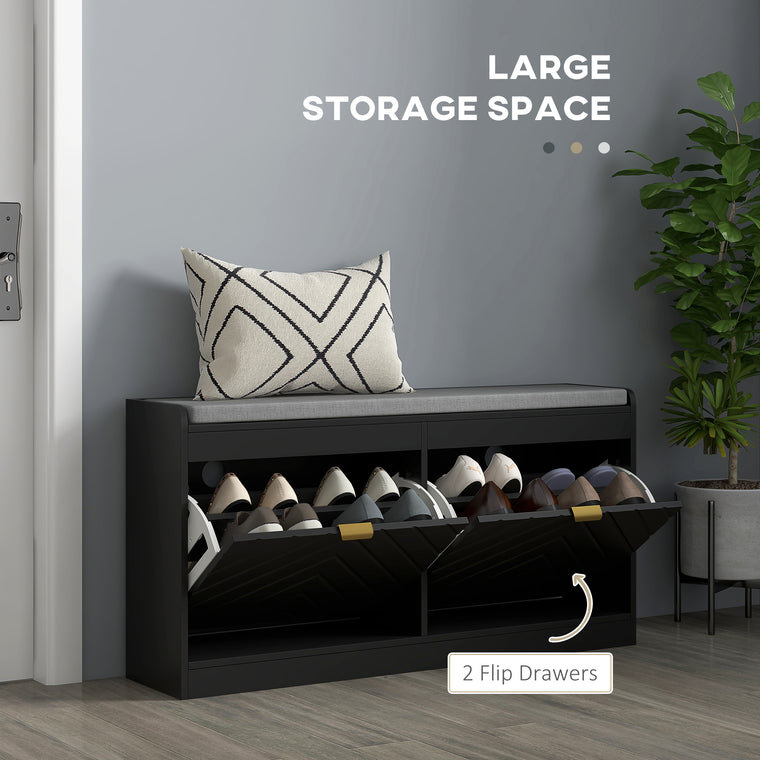 Upholstered Shoe Storage Bench with 2 Drawers