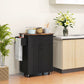 Modern Rolling Kitchen Island Cart with Drawer, Natural Wood Top, Towel Rack, Door Storage Cabinet, Distressed Black