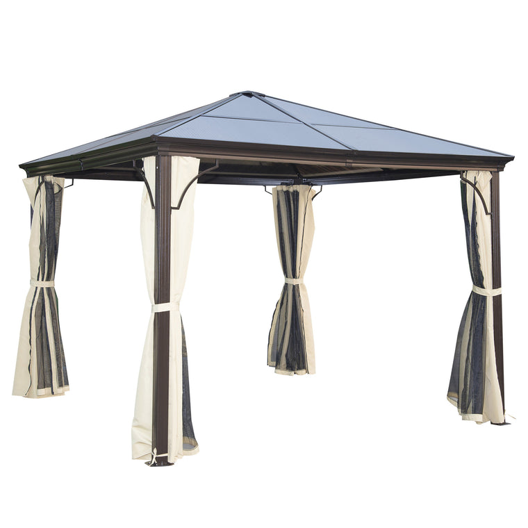 10' x 10' Beige Coffee Hardtop Gazebo with Metal Frame