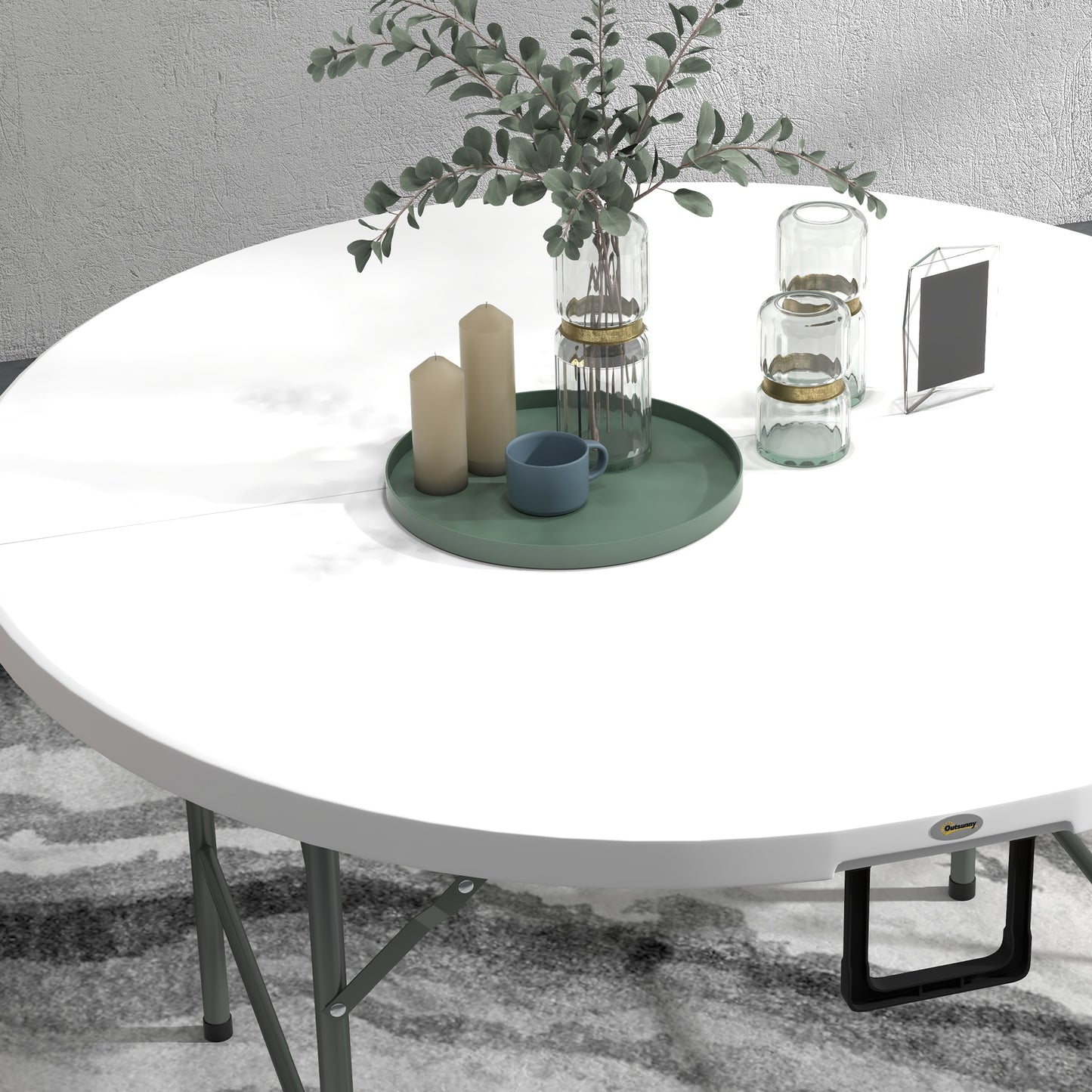 Φ48" Folding Patio Table, Outdoor HDPE Picnic Table, Card Table for 6, Round Folding Banquet with Metal Frame, White