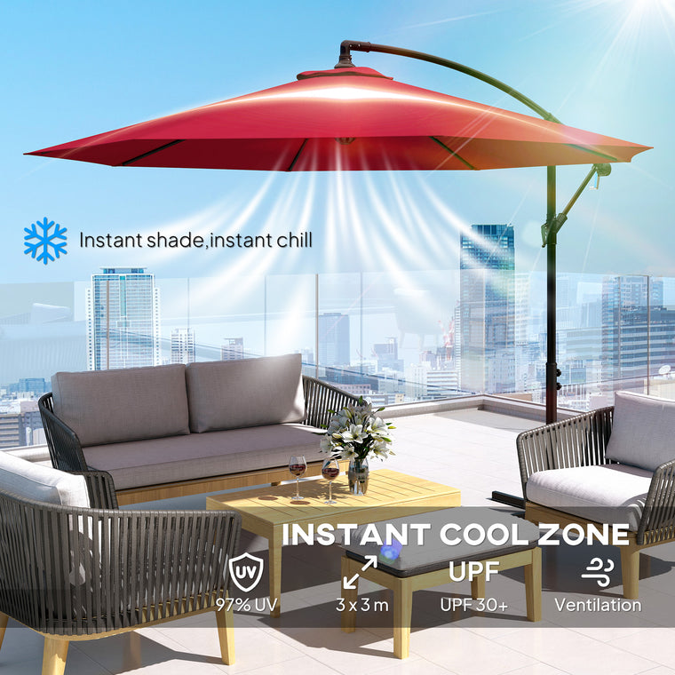 9.7ft Wine Red Offset Cantilever Umbrella with 8 Ribs