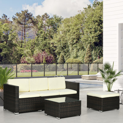 Cream White 3-Piece Rattan Sofa Set with Glass Table