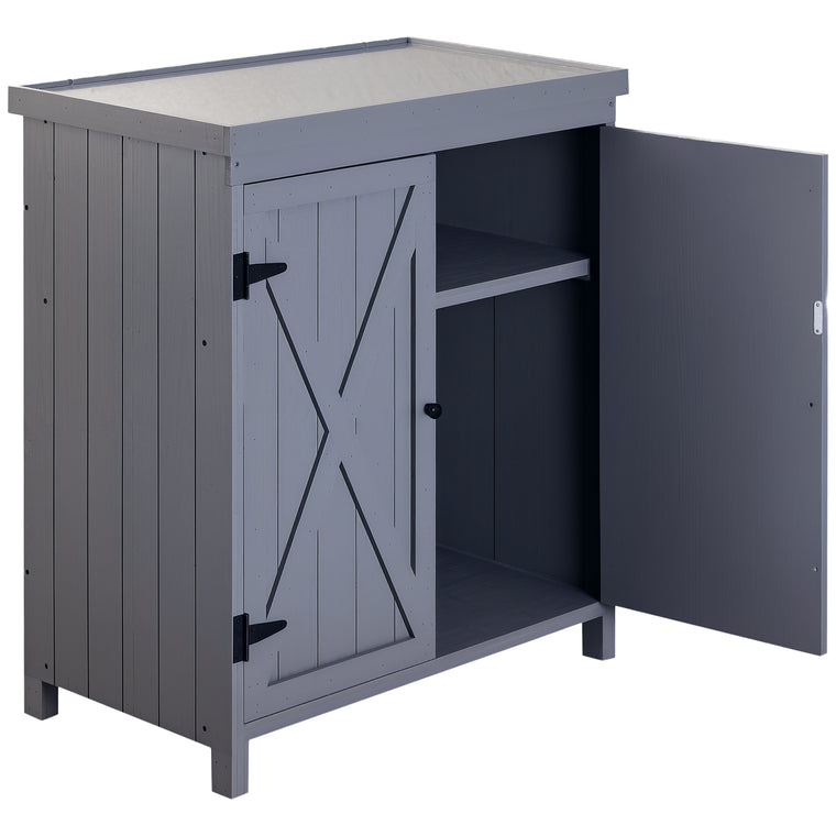 Storage Cabinet with Galvanized Top and Shelves