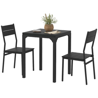 3-Piece Dining Table Set for 2 with Metal Legs - Black