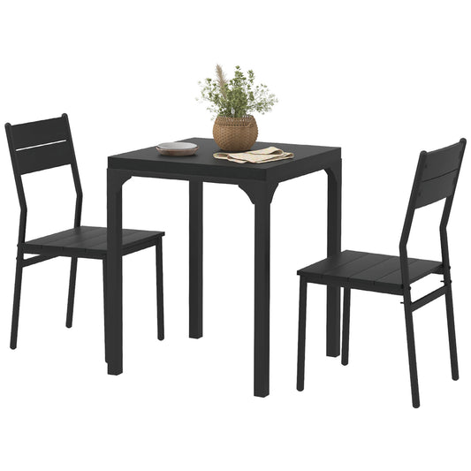 3-Piece Dining Table Set for 2 with Metal Legs - Black