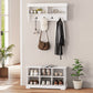 Coat Rack Shoe Bench Set, Entryway Shoe Bench with 8 Storage Cubbies, 4 Hooks for Hallway, Living Room, White