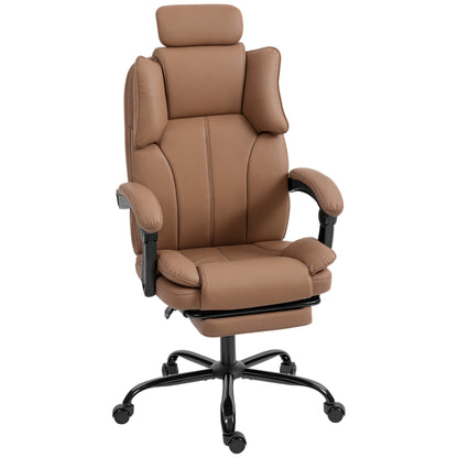 Reclining Executive Office Chair with Headrest and Footrest - Brown