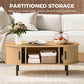 Coffee Table with Sliding Tambour Doors and Storage Center Table with Metal Legs, 39", Natural