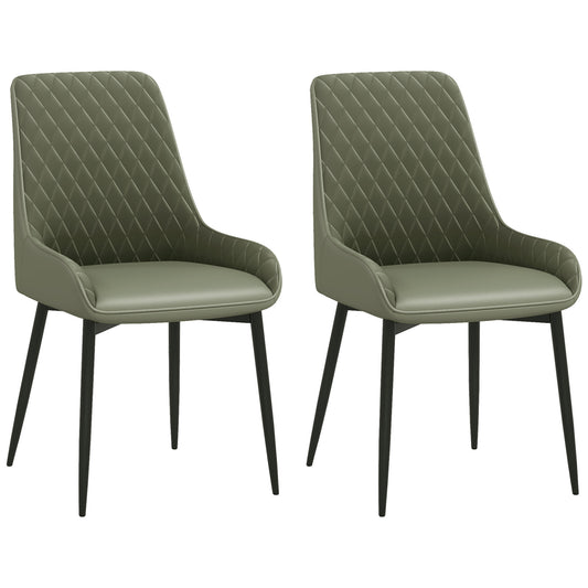 Tufted Dining Chairs Set of 2 with Steel Legs - Green