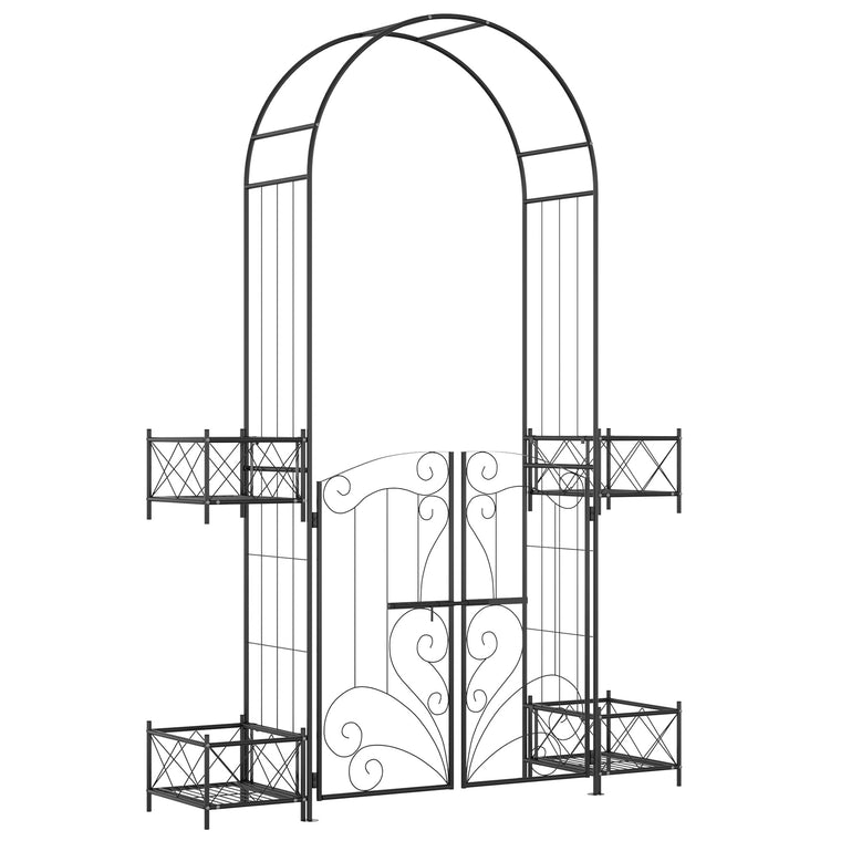 7.1FT Black Metal Garden Arch with Planter Boxes