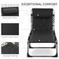 Folding Chaise Lounge Chair, Outdoor Padded Reclining Chair with 5-position Adjustable Backrest, Pillow and Pocket for Patio, Deck, Beach, Lawn and Sunbathing, Black