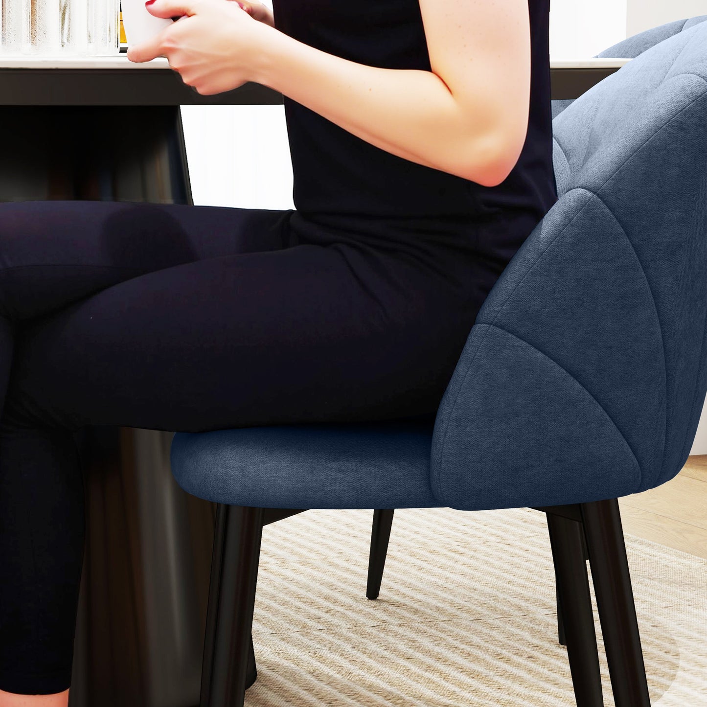 Modern Dining Chairs Set of 4, Upholstered Dining Room Chairs with Metal Legs, Shell Backrest, Padded Seat, Blue