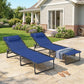2 PCs Folding Lounge Chairs, Adjustable Chaise Lounge with Headrest, Reclining Lounger Cot for Camping, Hiking, Blue