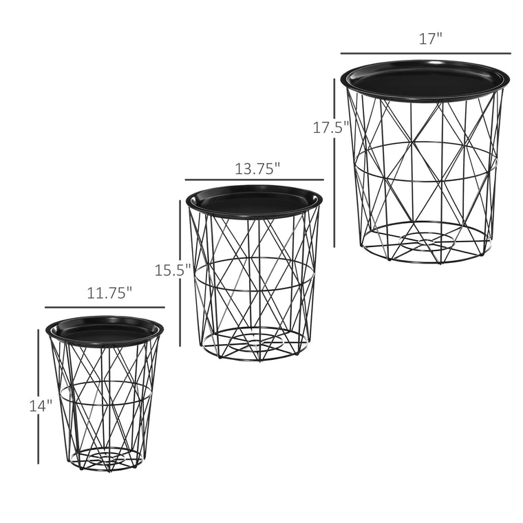 Round Nesting Coffee Tables Set of 3 - Black