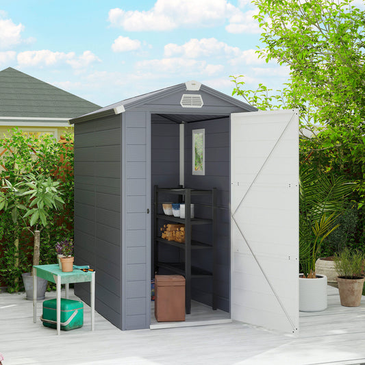 4.5' x 6' Garden Storage Shed with Latch Door, Vents, Sloped Roof, Light Grey