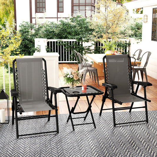 3 Pieces Patio Bistro Set, Outdoor Folding Table and Chairs Set, Metal Patio Furniture Set with Cup Holders - Dark Grey