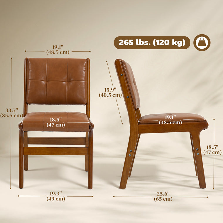 Tufted PU Leather Dining Chairs Set of 2 - Brown