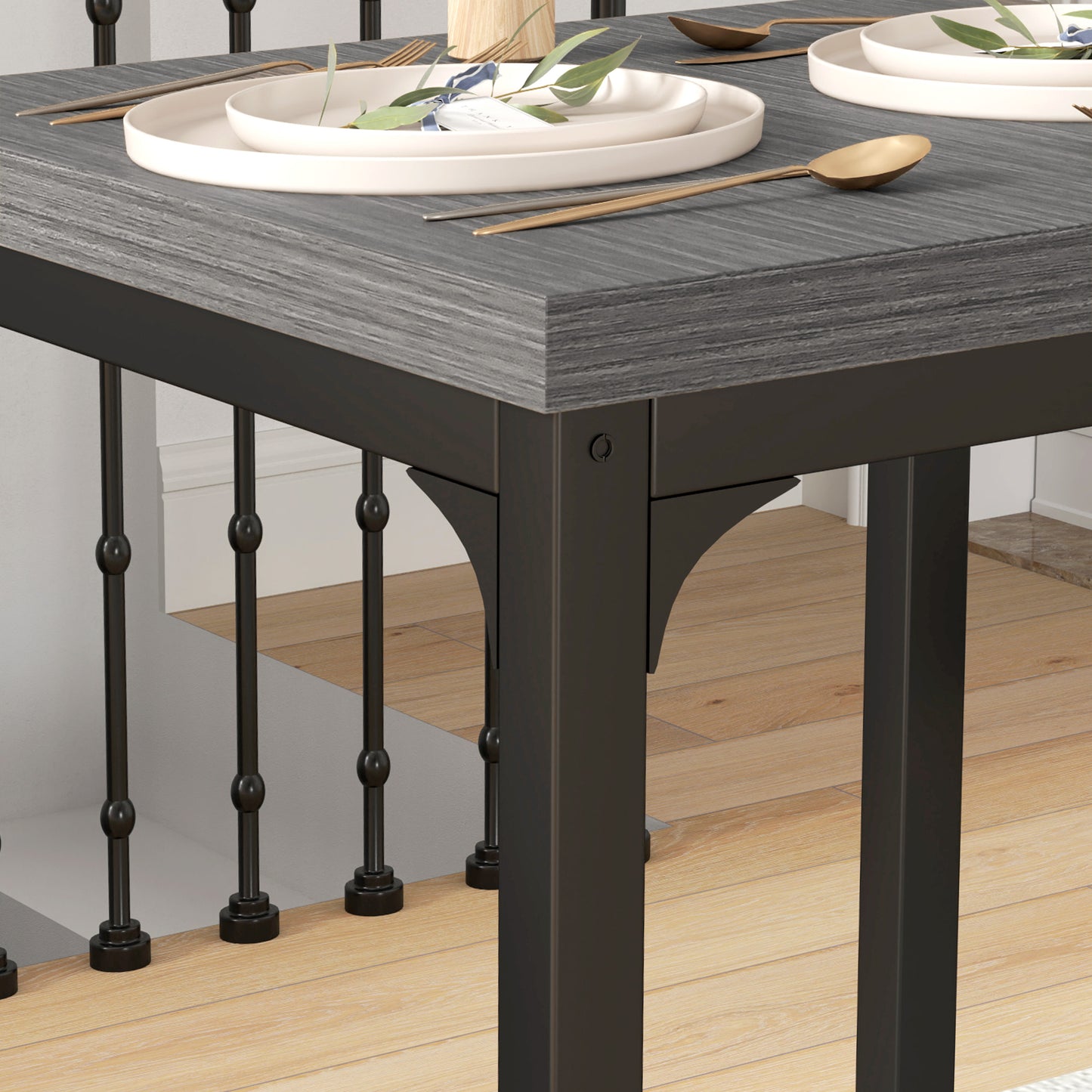 Dining Table Set for 2, 3 Piece Kitchen Table and Chairs with Metal Legs for Small Spaces, Grey Wood Effect