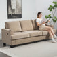 3 Seater Sofa with USB Ports & Cup Holders, Chenille-Feel Upholstered Couch for Living Room, Light Brown