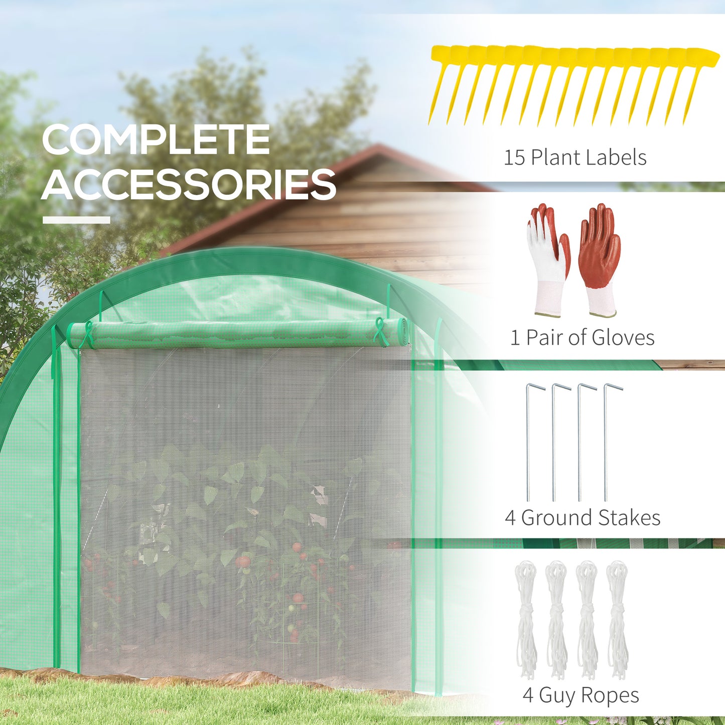 Upgraded Tunnel Greenhouse Green House with Mesh Door and Windows, 6 Plant Labels and Gloves, White