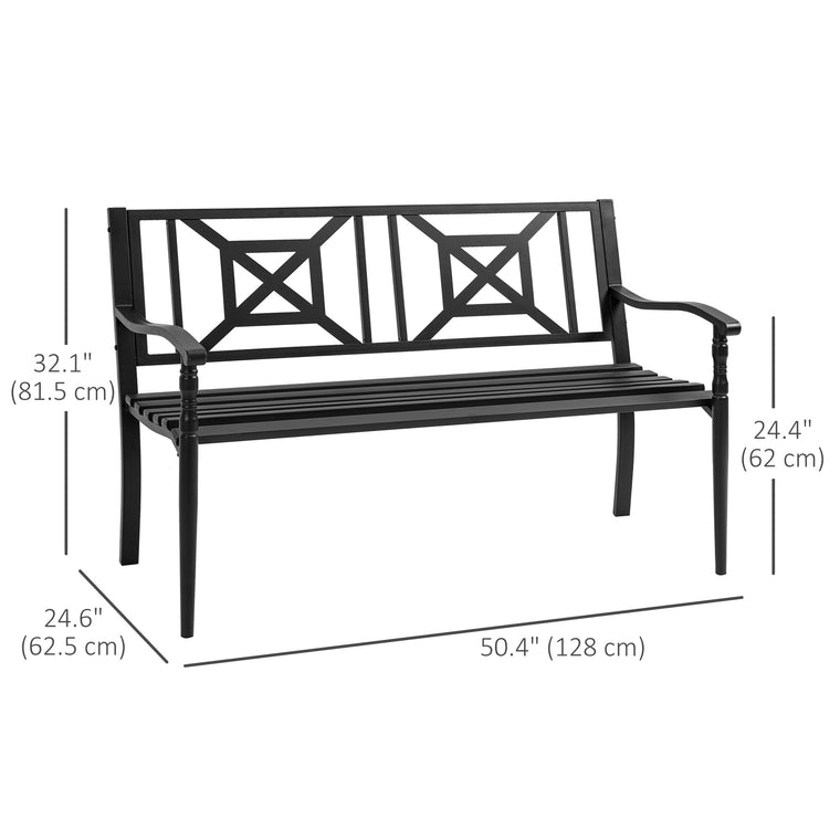 Black Steel Garden Bench for 2 Persons
