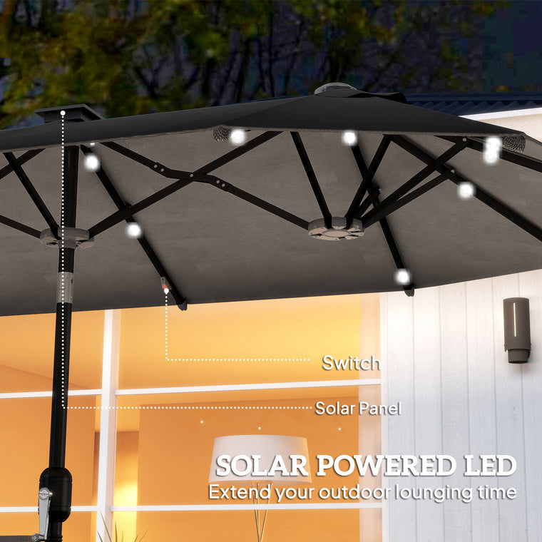 10ft Dark Grey Double-Sided Umbrella with 35 LED Lights