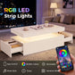 LED Coffee Table with Storage, 2-Tier Modern Center Table with 2 Drawers for Living Room, High Gloss White