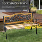 50" 2-Seater Garden Bench Chair, Loveseat for Yard, Lawn, Porch, Patio, Cast Iron/ Wooded, Natural