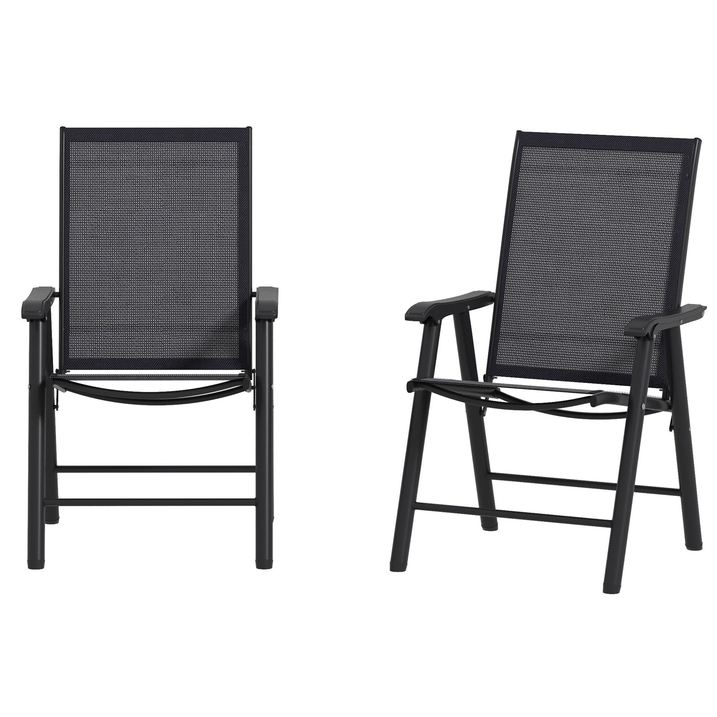 2-Piece Folding Chair Set for Relaxing on Patio Balcony Garden, Comfortable Outdoor Furniture with Armrests, Dark Grey