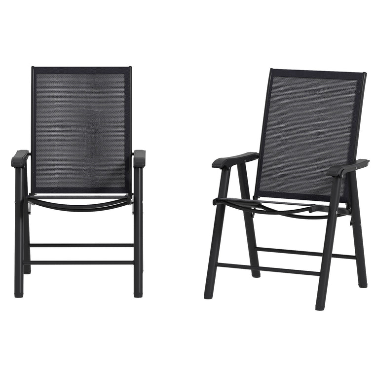Dark Grey 2-Piece Folding Chair Set with Armrests
