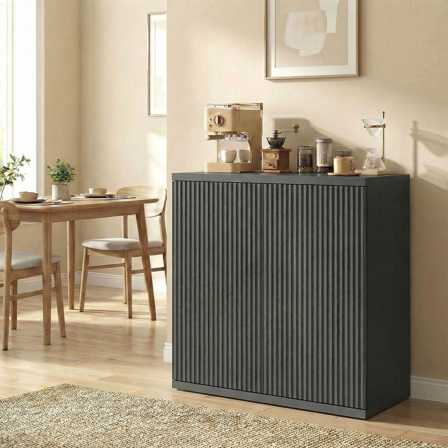 Sideboard Buffet Cabinet, 30.7" Kitchen Cabinet with Soft-Close Door and Adjustable Shelves, Distressed Black Grey