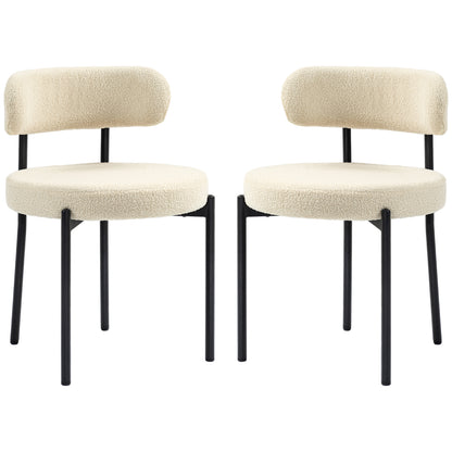 Berber Fleece Dining Chairs Set of 2 with Steel Legs - Beige