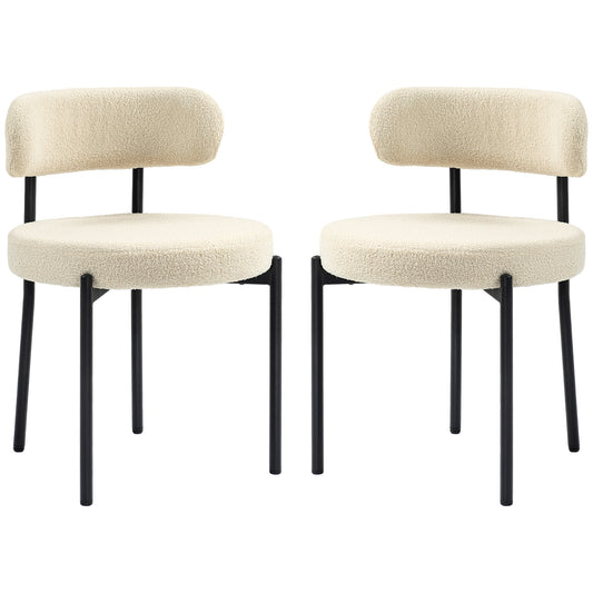 Berber Fleece Dining Chairs Set of 2 with Steel Legs - Beige