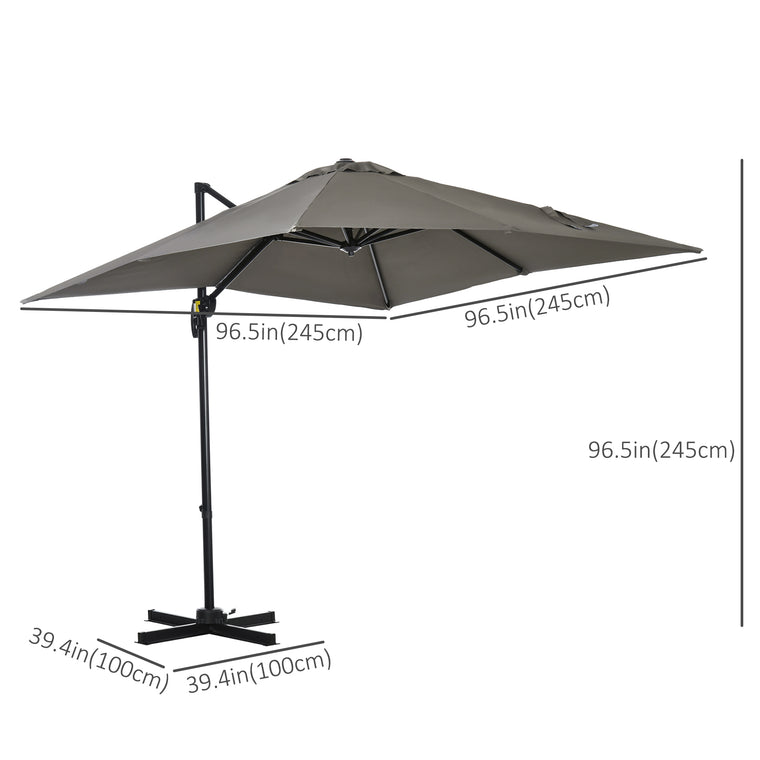 8' x 8' Light Grey Square Offset Umbrella with 360° Rotation