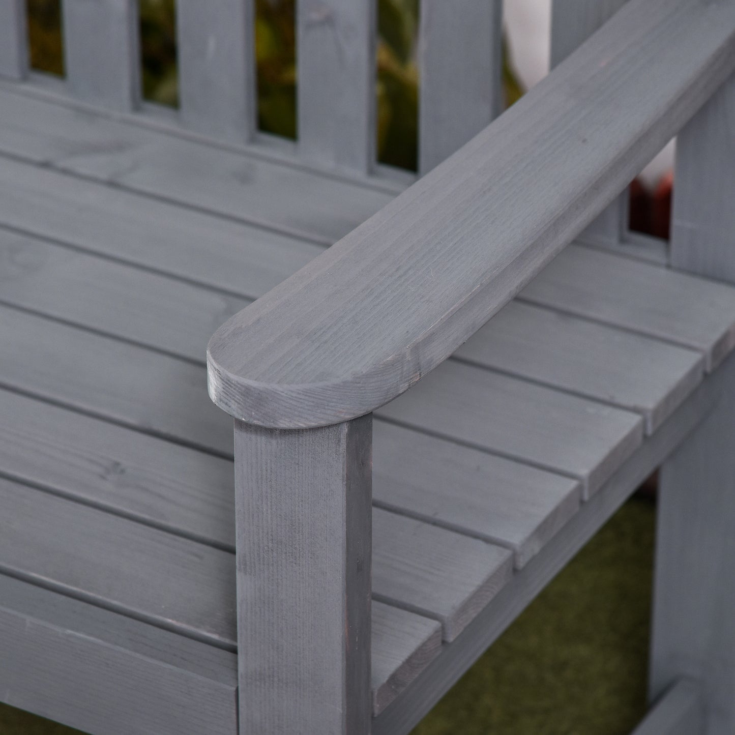 Wooden Bench, Outdoor Bench with Slatted Design, Backrest, Armrests for Garden, Park, Backyard, Grey