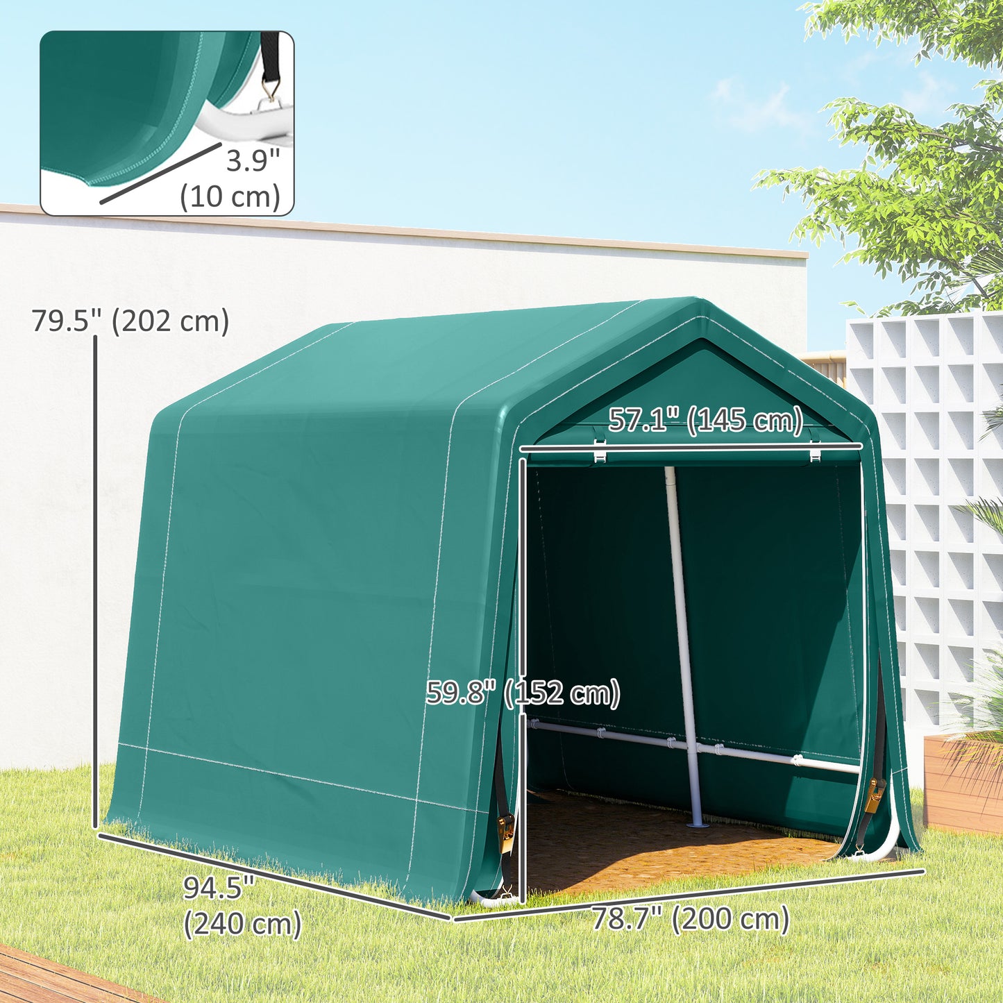 Garden Storage Tent, Patio Storage Shelter w/ Metal Frame and Double Zipper Doors, Green