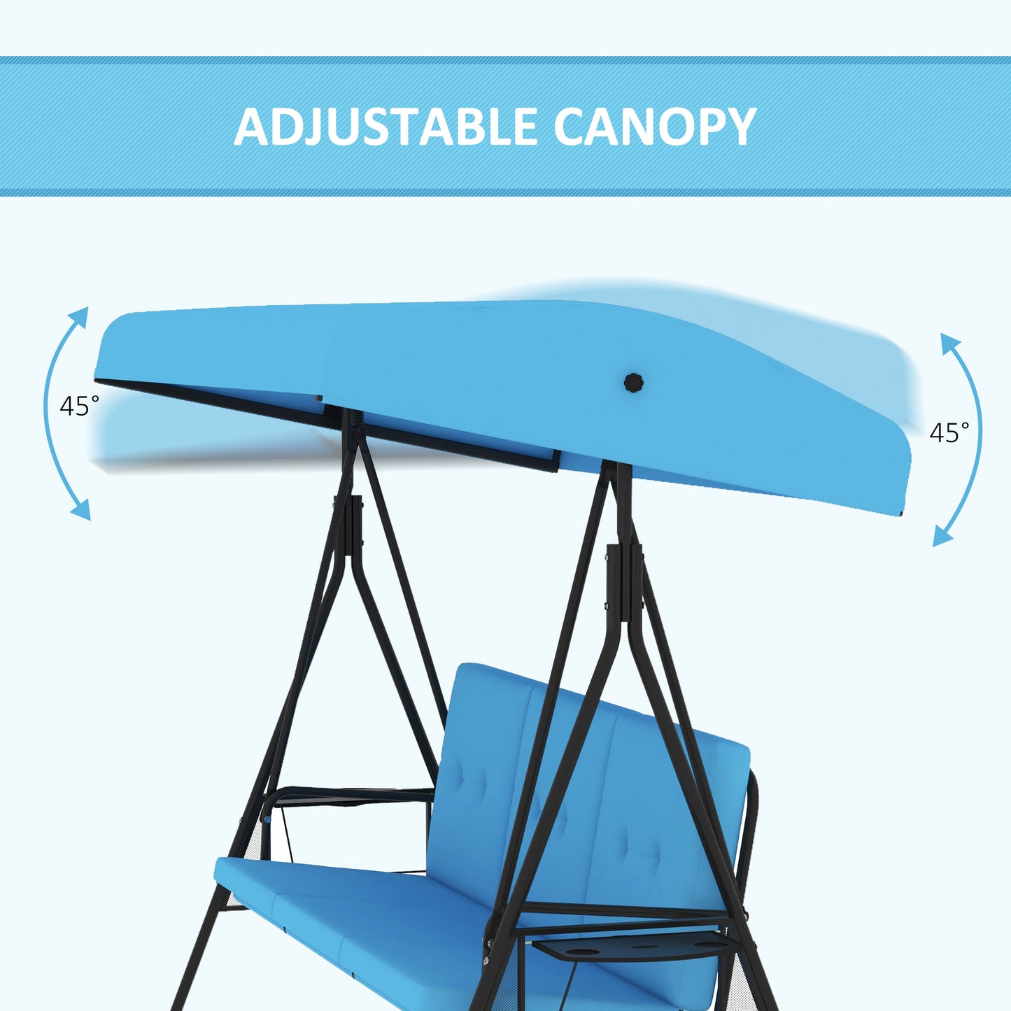 3-Seat Outdoor Porch Swing Patio Swing with Adjustable Canopy, Side Tray, Removable Cushion for Garden, Poolside, Grey