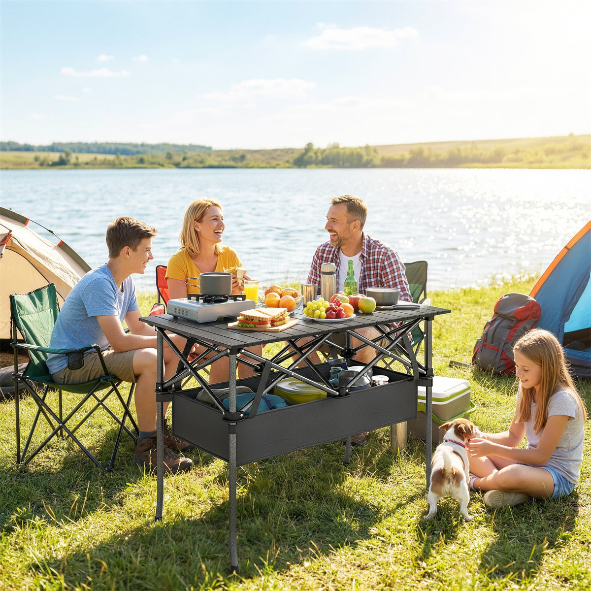 3ft Folding Camping Table, Picnic Table with Mesh Storage Net, Carrying Bag and Metal Frame, Black