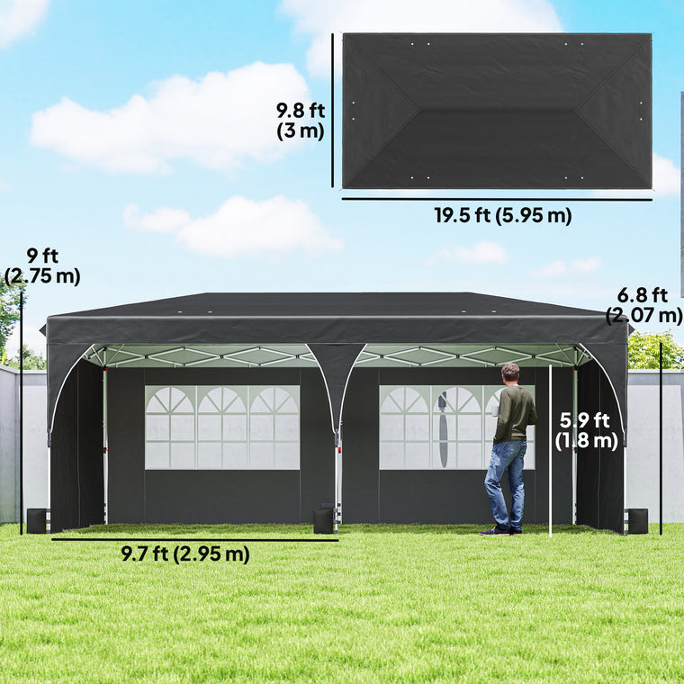 10' x 20' Black Pop-Up Canopy with Reflective Strips & UPF50+