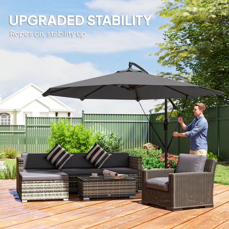10' Dark Grey Cantilever Patio Umbrella with 8 Ribs & Cover